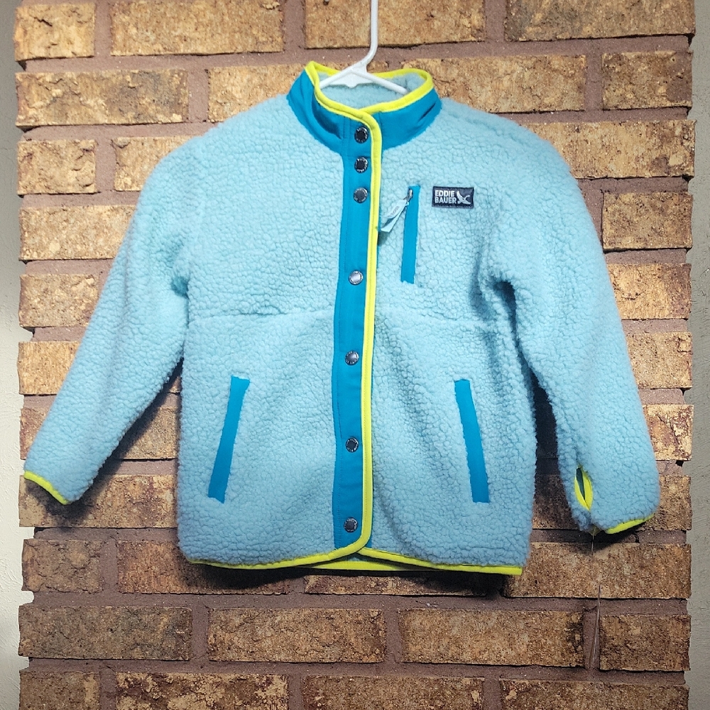 Eddie Bauer Kids Sherpa Fleece Jacket Canal Blue Size Xs 5/6 Nwt